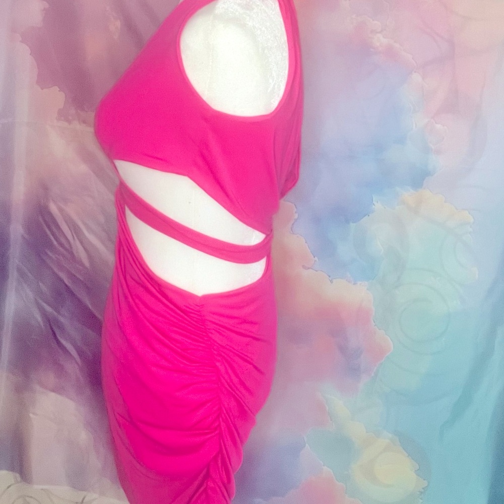 Hot pink bodycon cutout mini dress